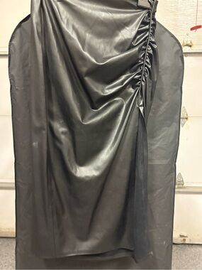 Zara Black Faux Leather Ruched Midi Skirt